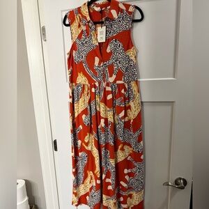 NWT Whit Stuff Red/orange and Yellow Animal Print Maxi Dress organic cotton sz 6